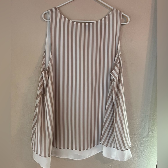 Torrid blouse womens 2X sleeveless tan white striped lined flowy light minimal - Picture 8 of 11